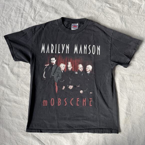 Vintage 2000s Marilyn Manson Mobscene T-Shirt Black L Metal Goth Shock Rock - Picture 1 of 9